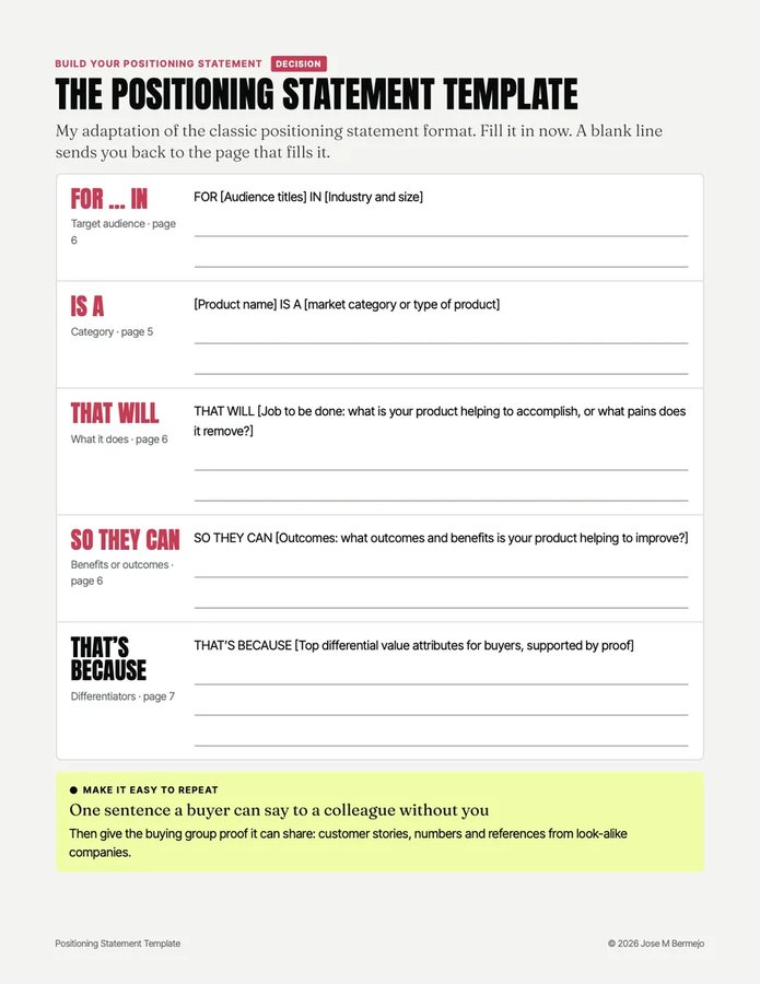 Page 9 of the template: the five-line positioning statement template to fill in